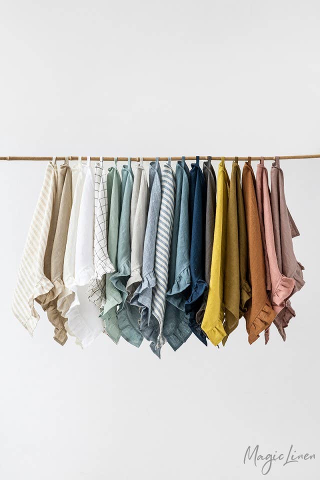 MagicLinen - Geschirrtücher mit Rüschenbesatz - Grau-blau