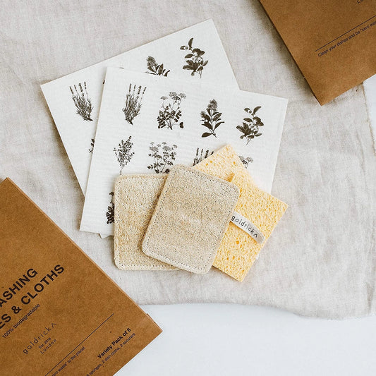 Luffa-Schwämme und schwedische Spültücher | 6-teiliges Kombinationspaket Spültücher Goldrick