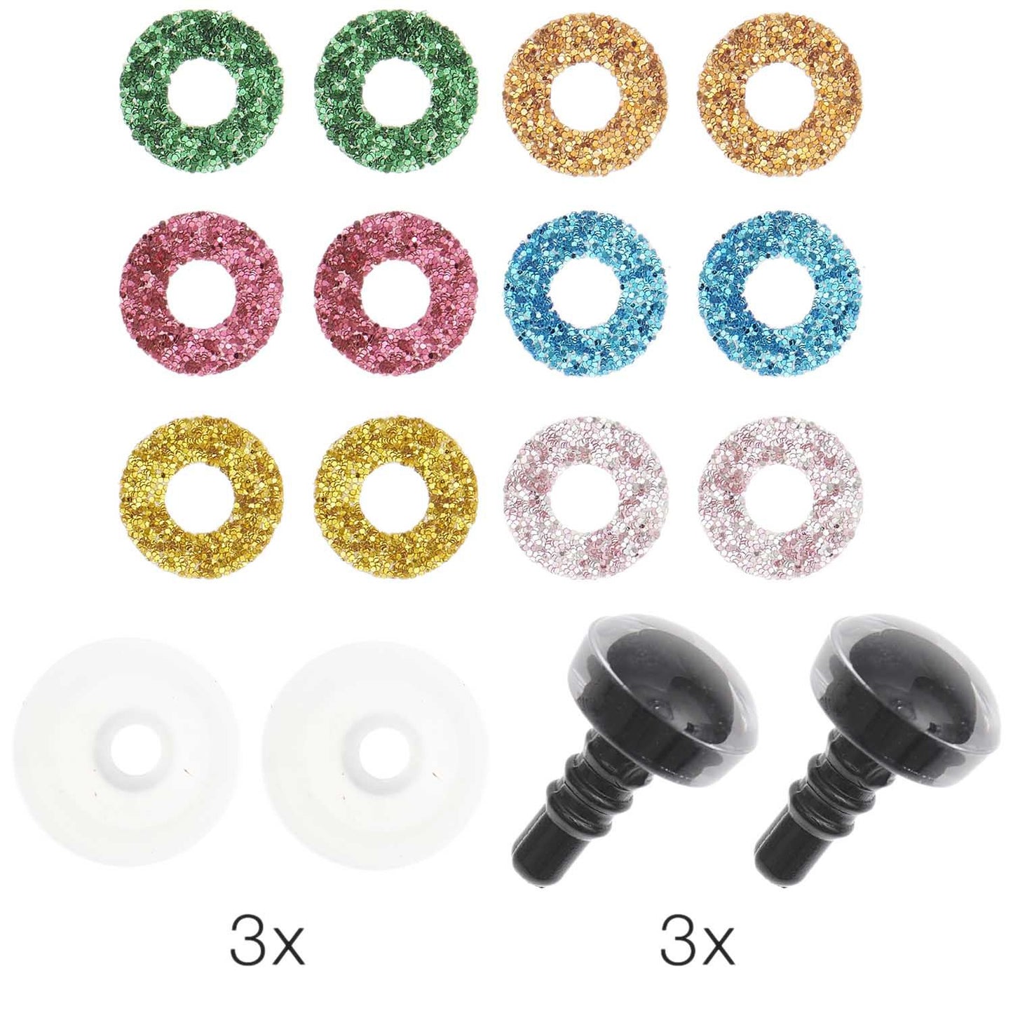 Sicherheitsaugen - Set für Kuscheltiere 6 Farben 3 Paar Ø 9 mm (bunt)
