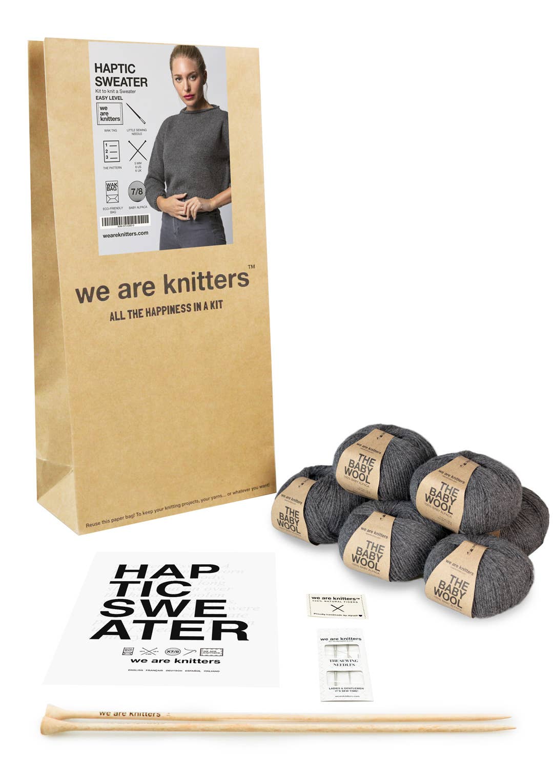 Knitting set - Tactile sweater: Baby Alpaca / Dark Grey
