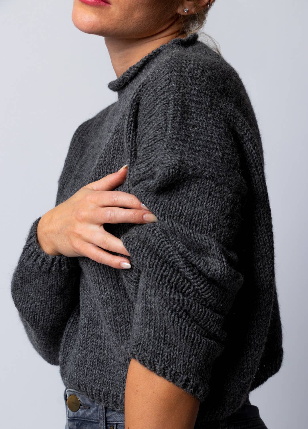 Knitting set - Tactile sweater: Baby Alpaca / Dark Grey