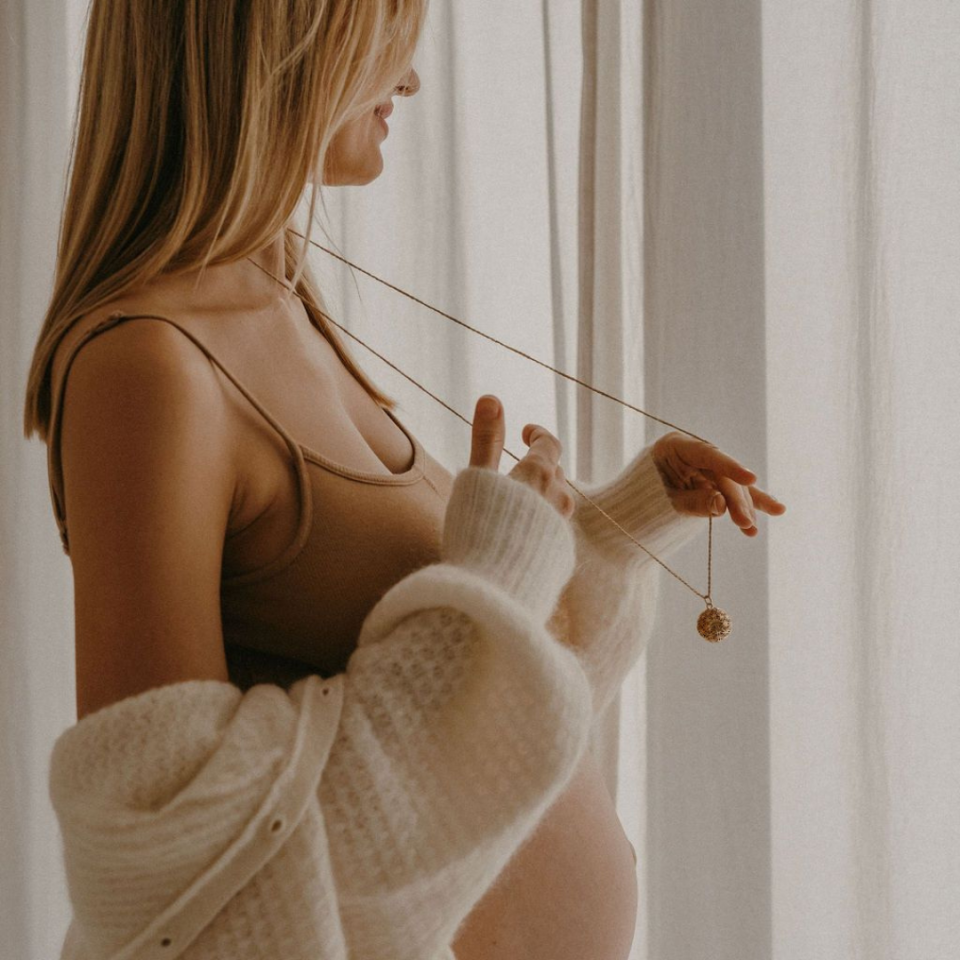 FLOWER OF LIFE pregnancy necklace with cord - rose gold