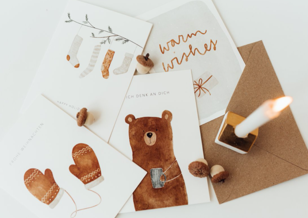 Vierer-Set Weihnachtskarten Braunbär