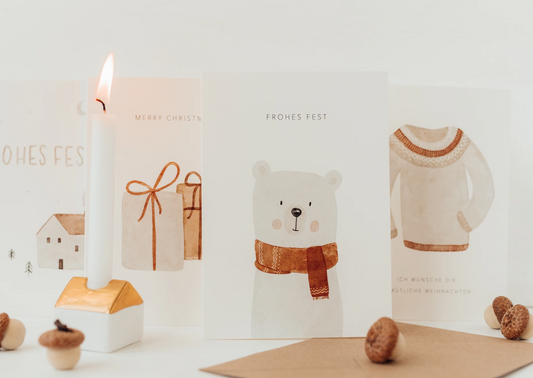 Vierer-Set Weihnachtskarten Eisbär Geschenk hej hanni