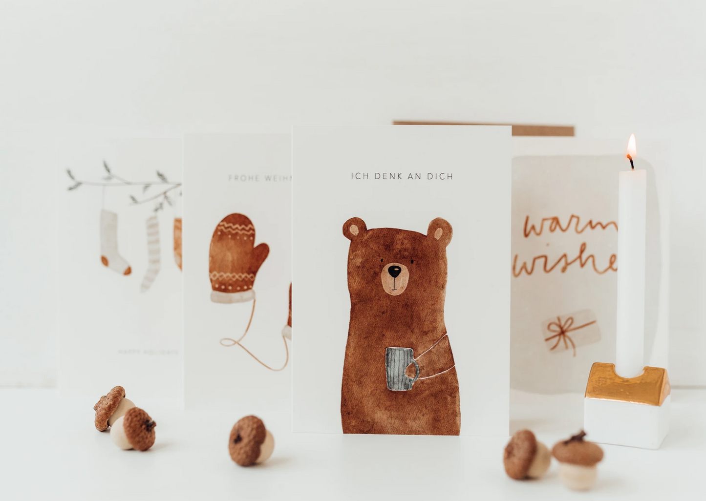 Vierer-Set Weihnachtskarten Braunbär