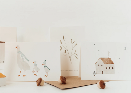 Vierer-Set Weihnachtskarten Gänse Geschenk hej hanni