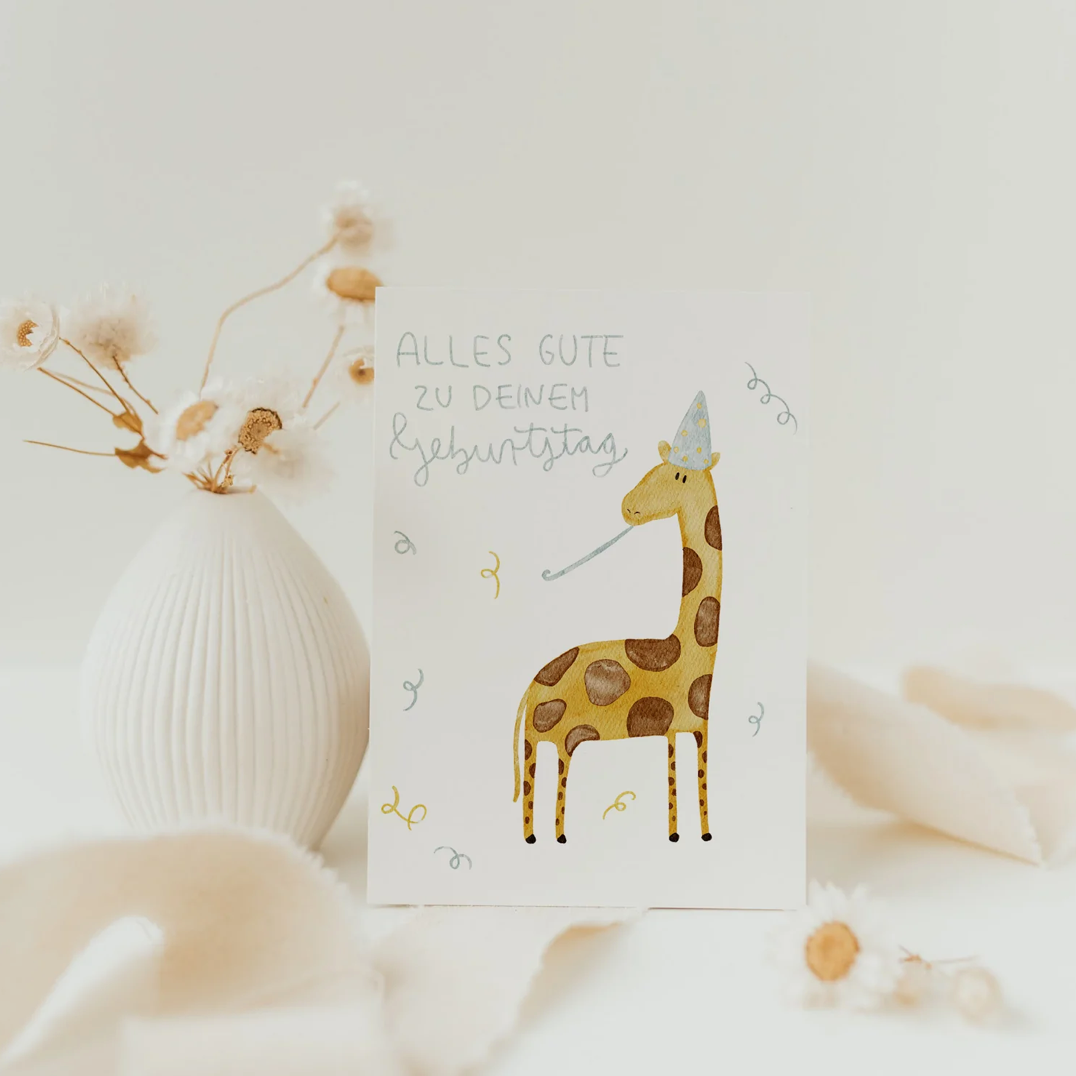 Postkarte *Happy B-Day* Giraffe Geschenk hej hanni