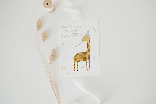 Postkarte *Happy B-Day* Giraffe Geschenk hej hanni