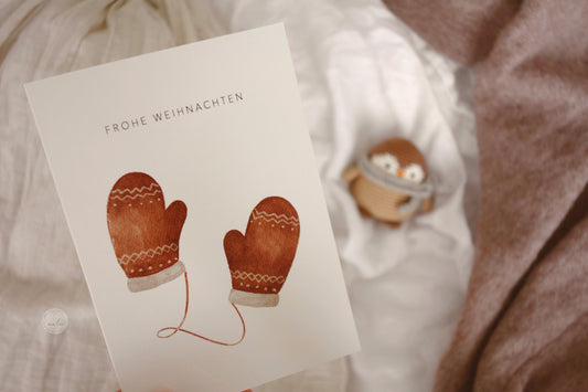 Vierer-Set Weihnachtskarten Braunbär Geschenk hej hanni