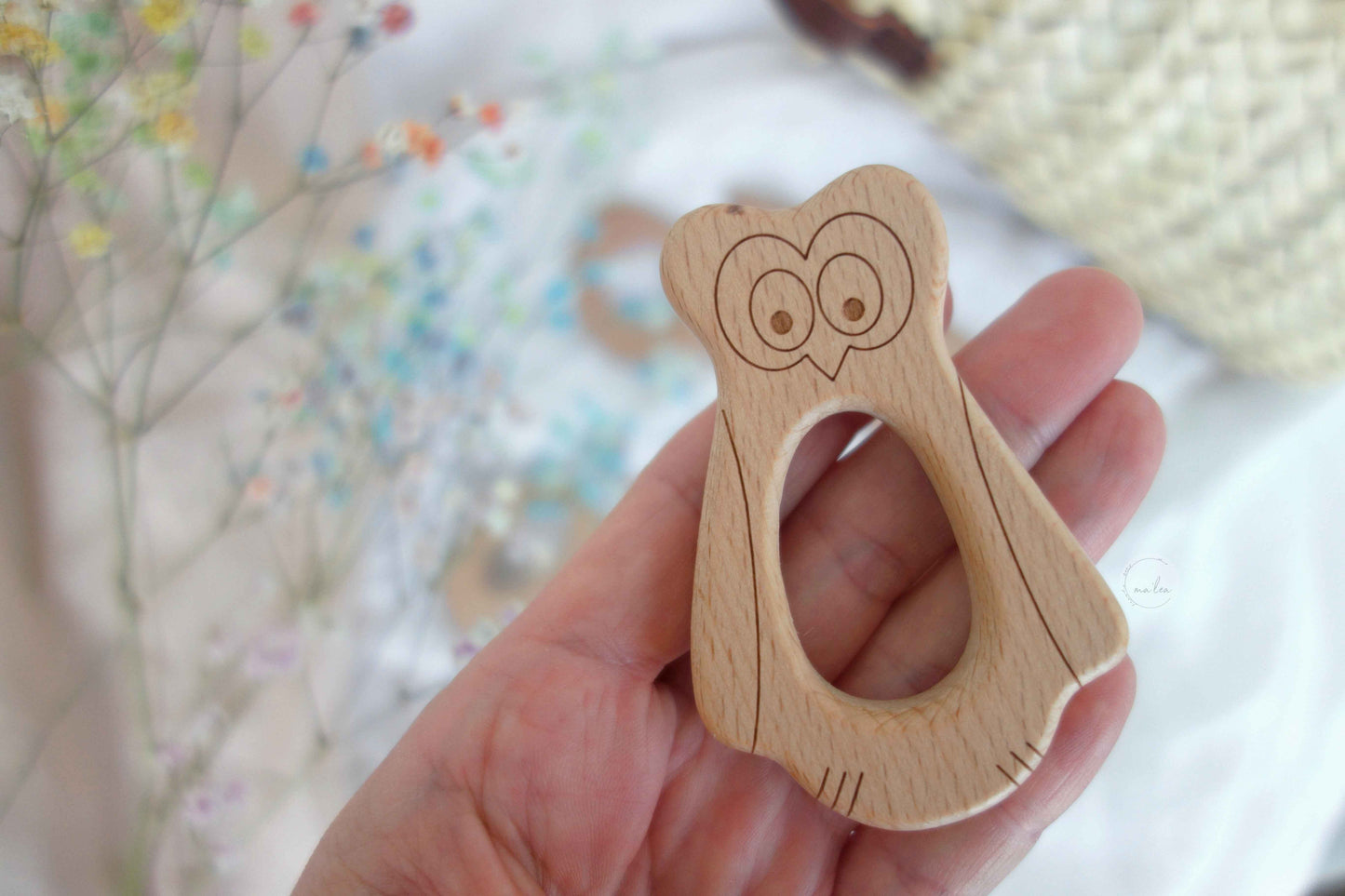 Greifling Uhu aus Holz - Spielzeug für Babys und Kleinkinder - Malea.boutique