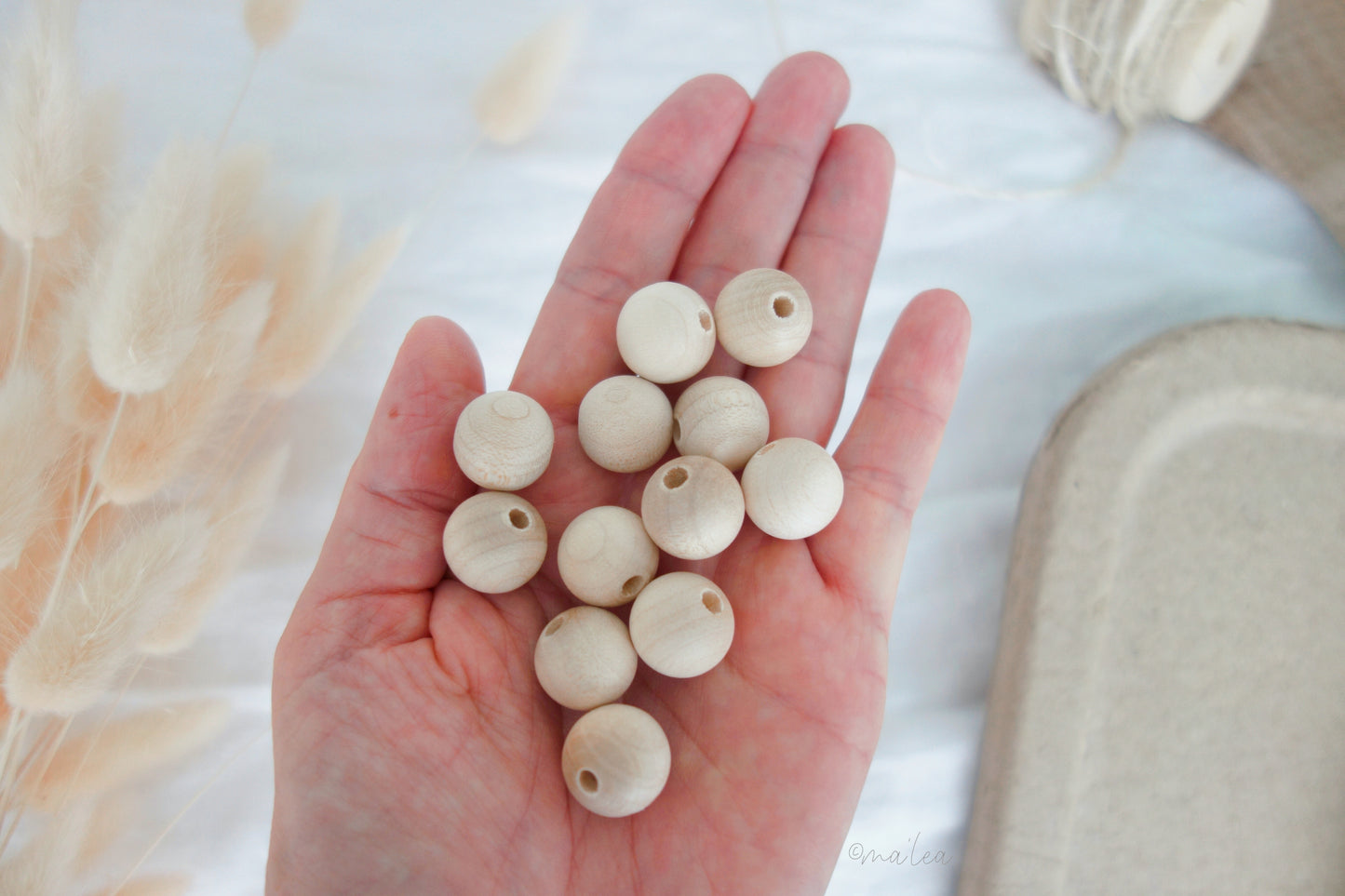 Rundperlen roh - 15mm Holzperlen malea.boutique