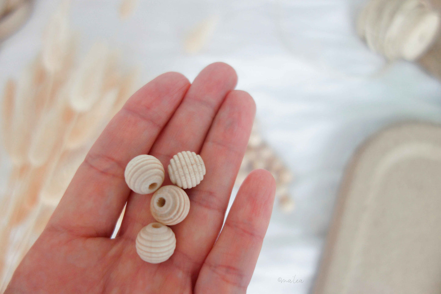Rillenperlen 12 mm nature - Natürliche Rillenperlen 12 mm für kreative Projekte - Malea.boutique
