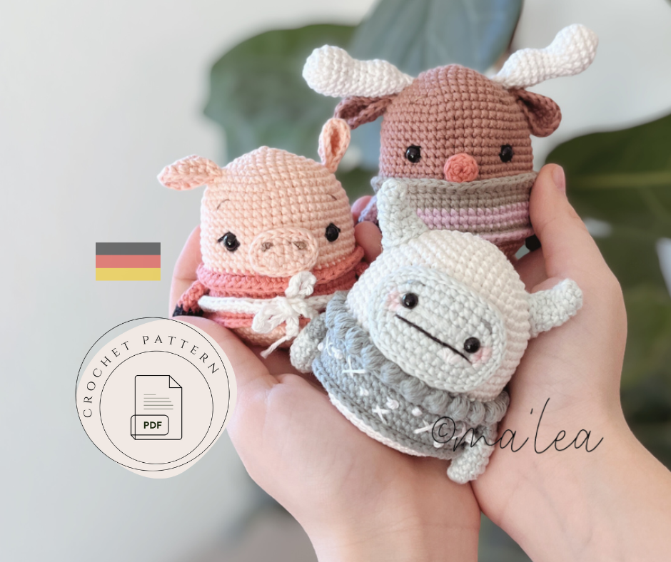 Amigurumi Häkelanleitung die Mini's mit Elchili, Schweinili & Yetili (Digital Download in Deutsch) Häkelanleitung ma'lea