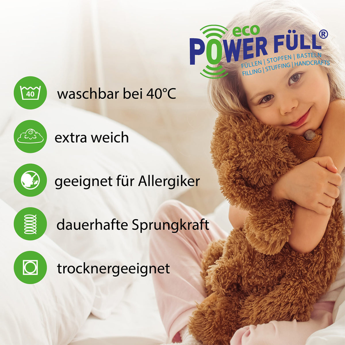 Power Füll eco Füllwatte | 1000 g | Nachhaltiges Füllmaterial I Spielzeugnorm Zertifiziert Füllwatte POWER FÜLL